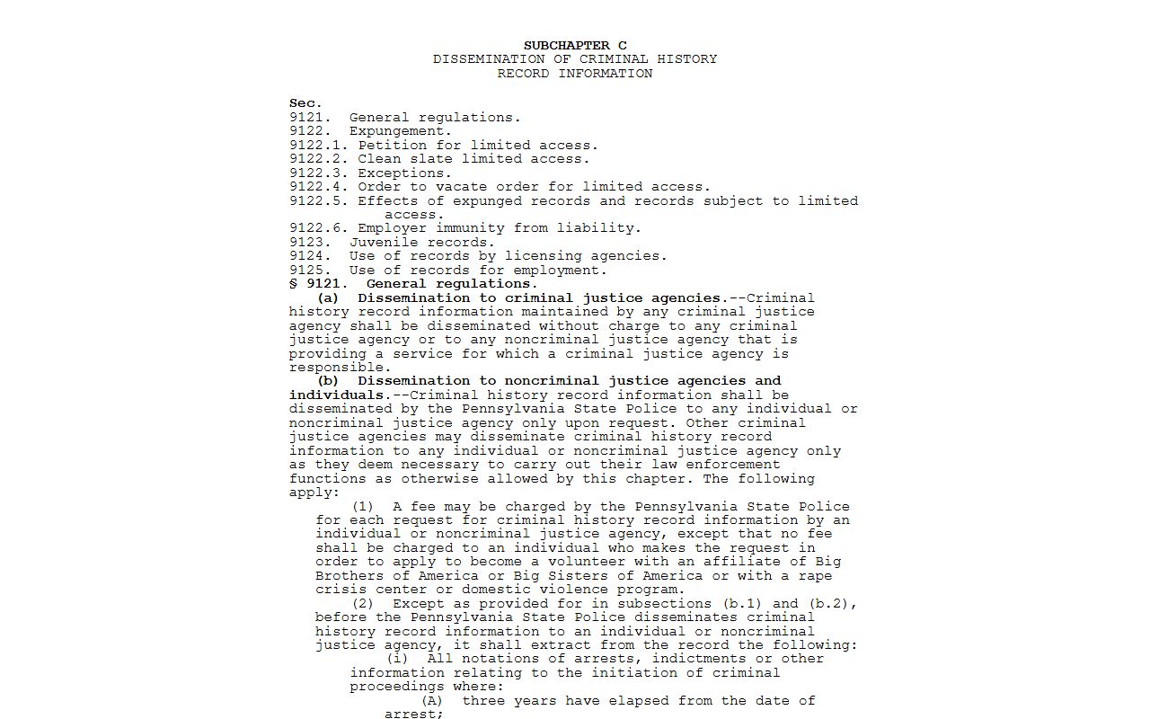 Centre County arrest records and court charges CHRIA statute
