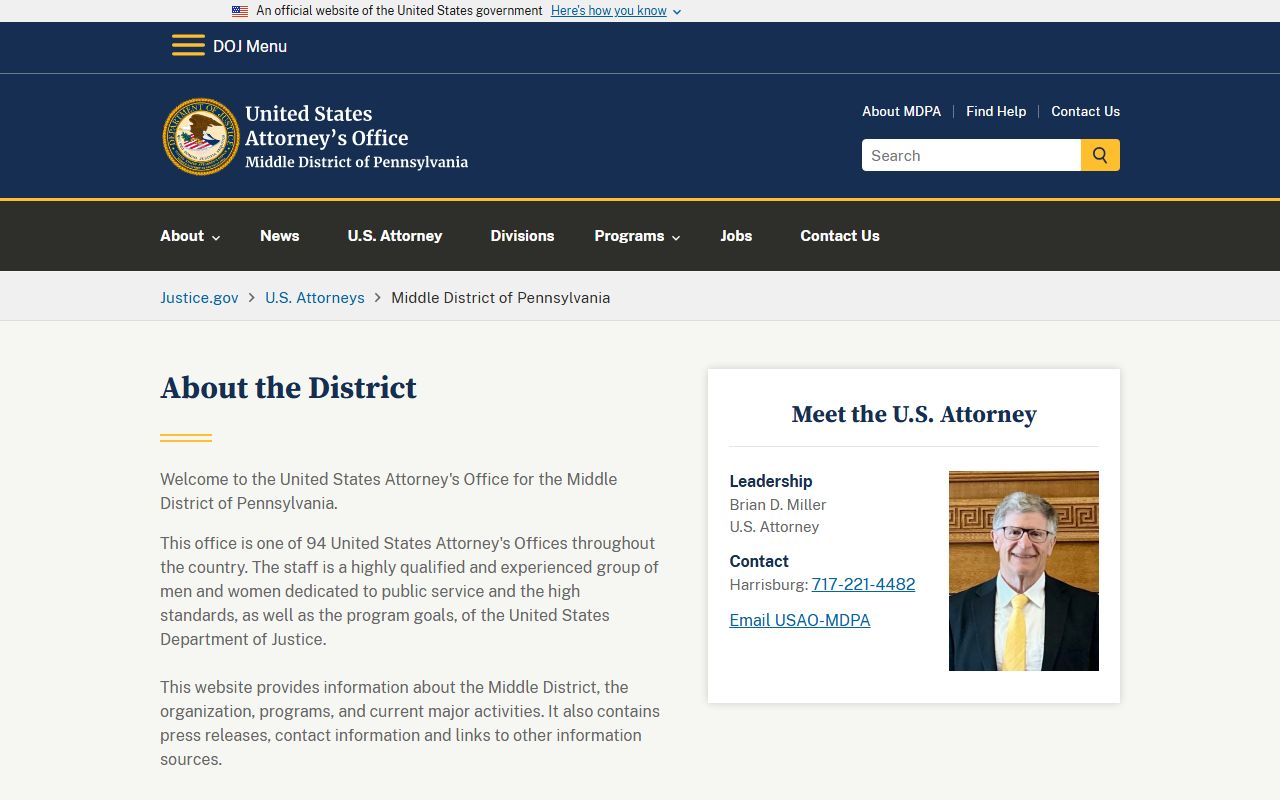 Centre County court charges after arrest U.S. Attorney Middle District page