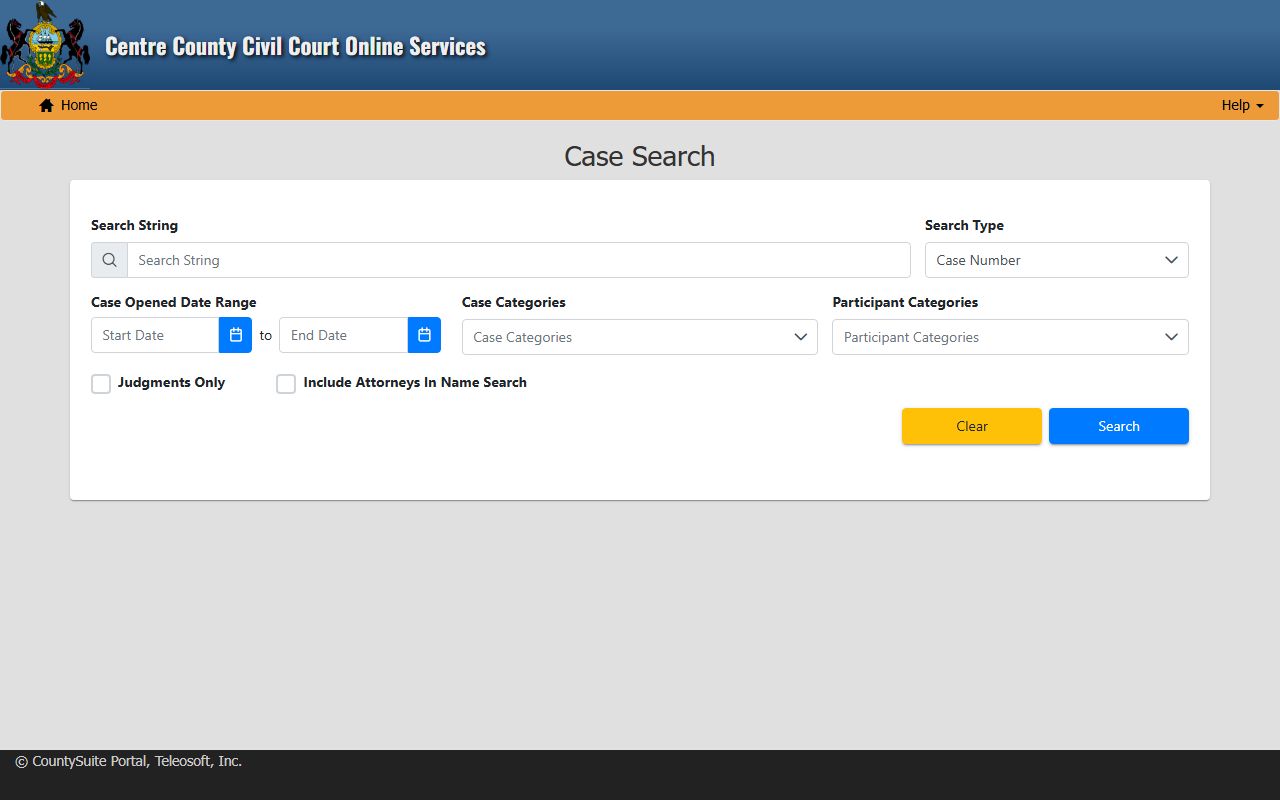 Centre County court records CountySuite civil case search portal