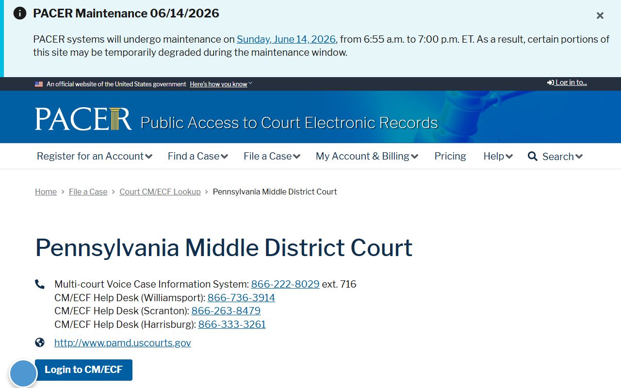 Centre County court records PACER Middle District court lookup