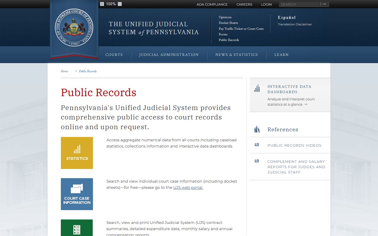 Centre County court records Pennsylvania judiciary public records page