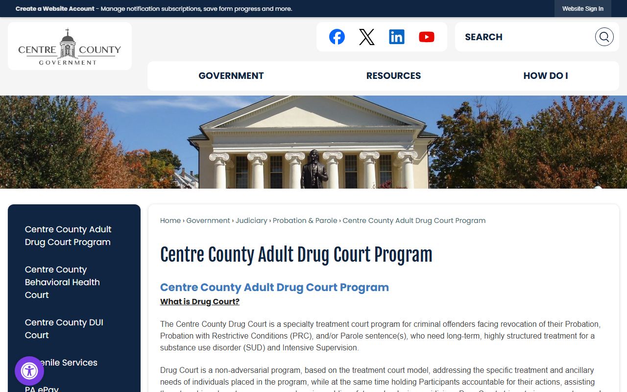 Centre County criminal court records Adult Drug Court page