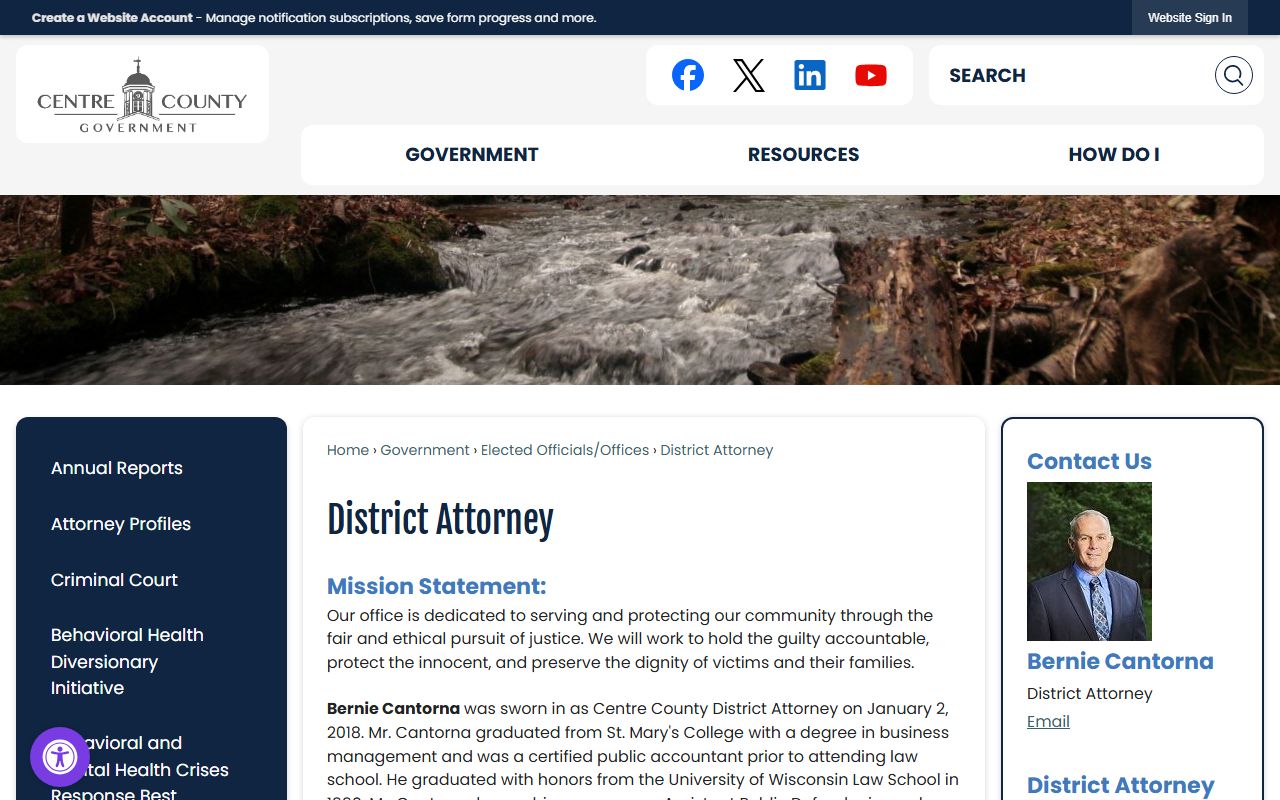 Centre County criminal court records District Attorney office page