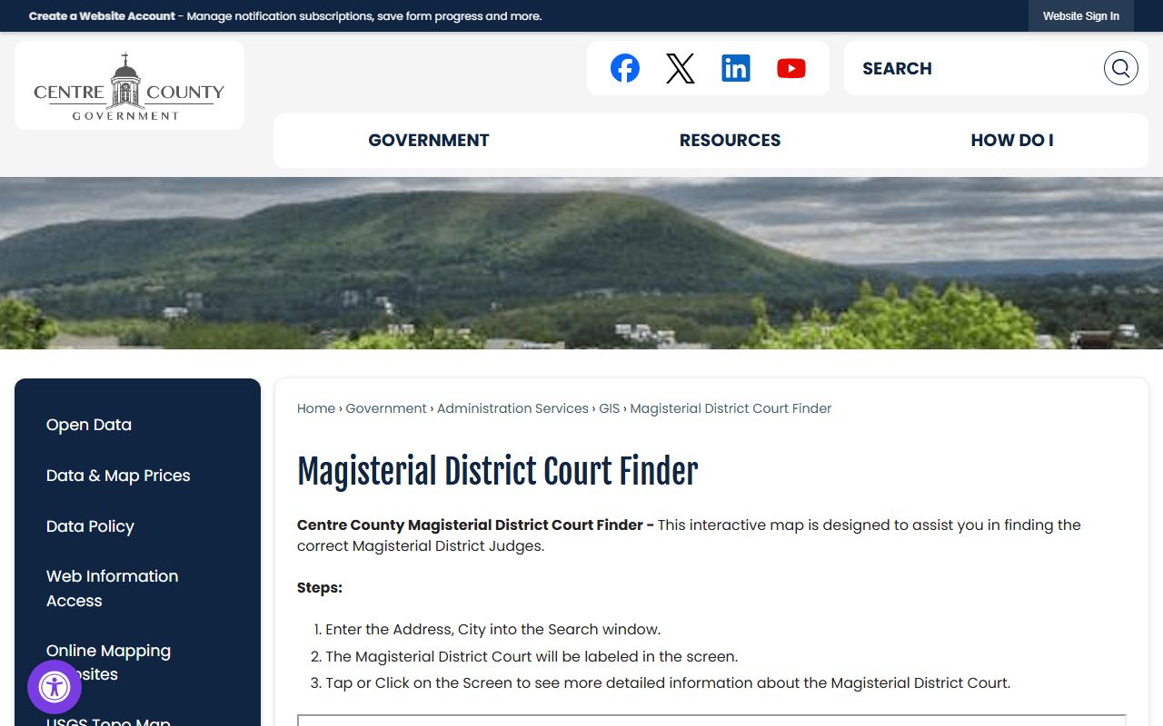 Centre County Court of Common Pleas Magisterial District Court Finder