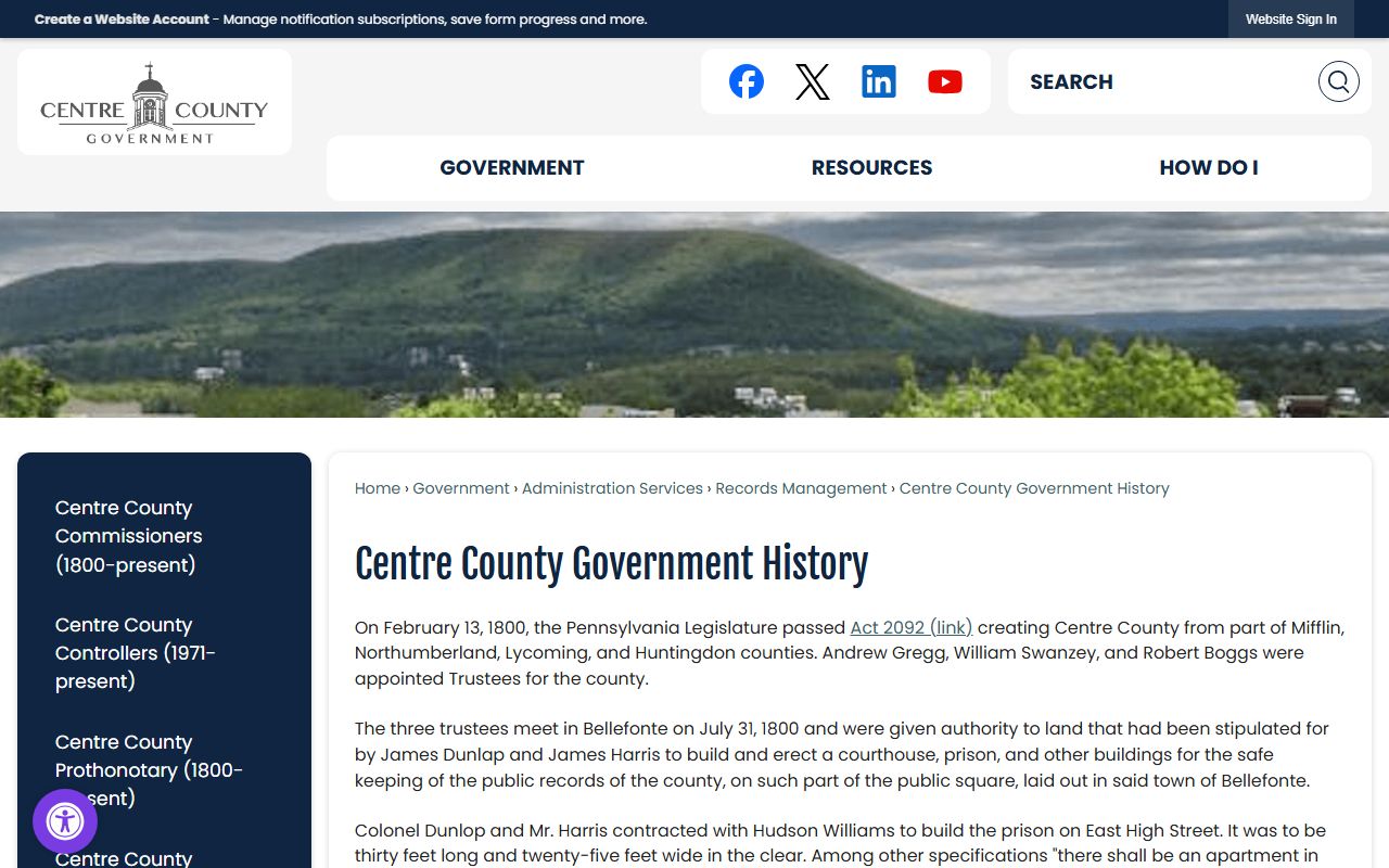 Centre County court records county government history