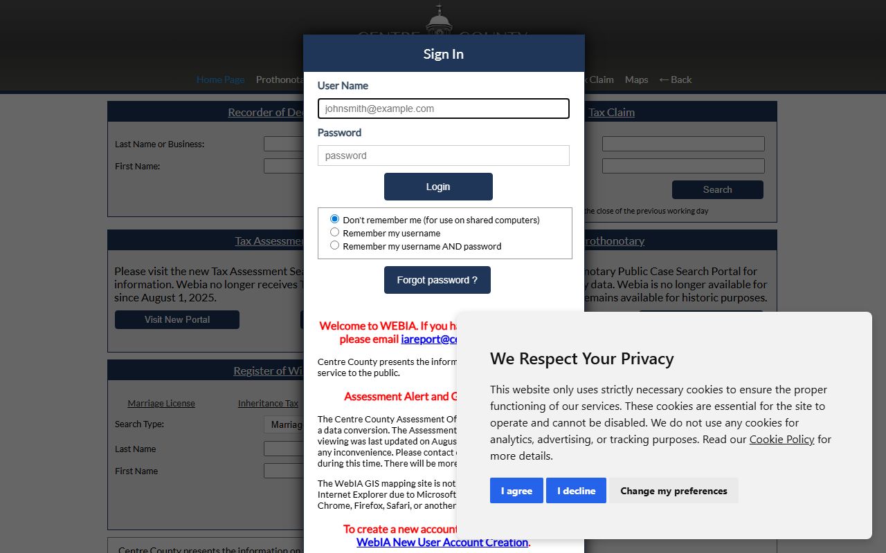 Centre County marriage records WEBIA access