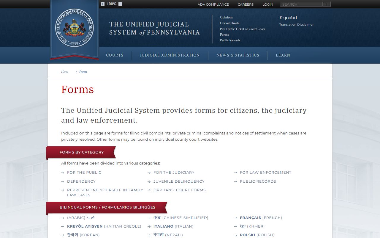 Centre County probate records Pennsylvania court forms
