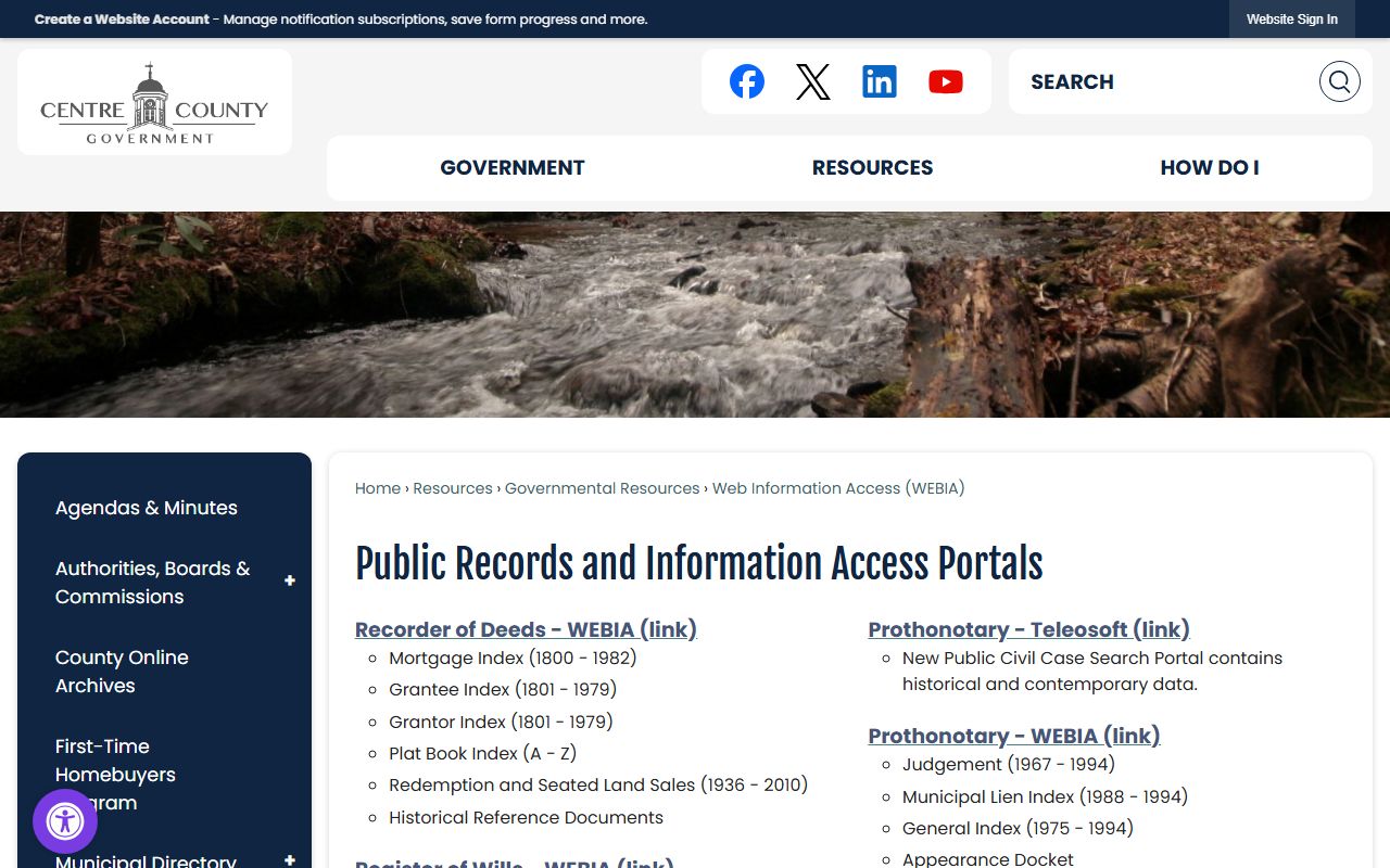 Centre County probate records WEBIA portal
