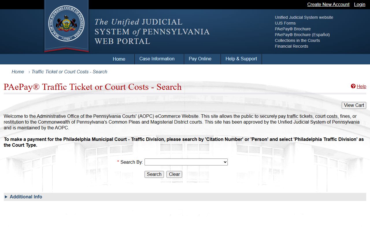 Centre County traffic court records PAePay citation payment portal