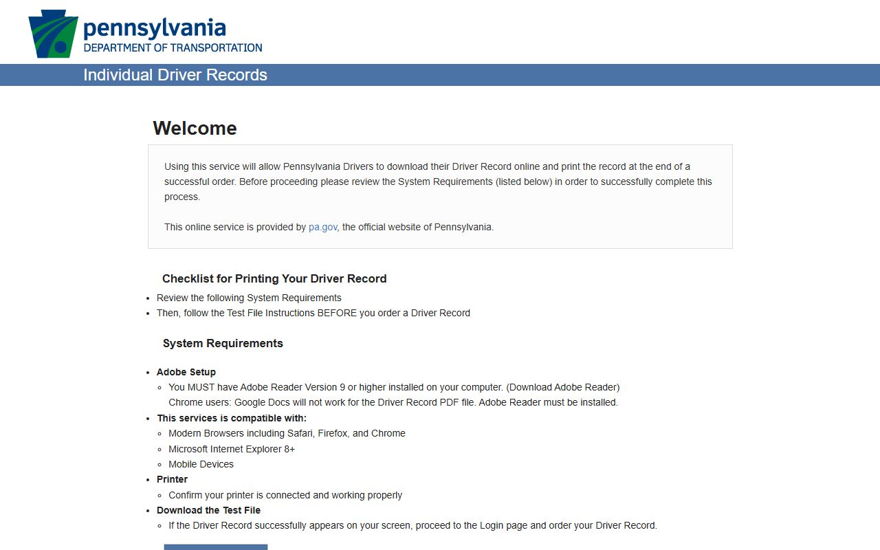 Centre County traffic court records PennDOT individual driver records portal