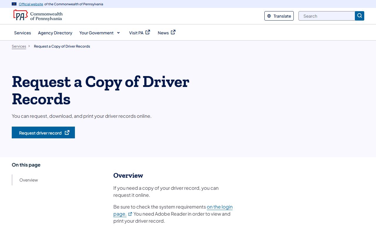 Centre County traffic court records Pennsylvania driver record request overview