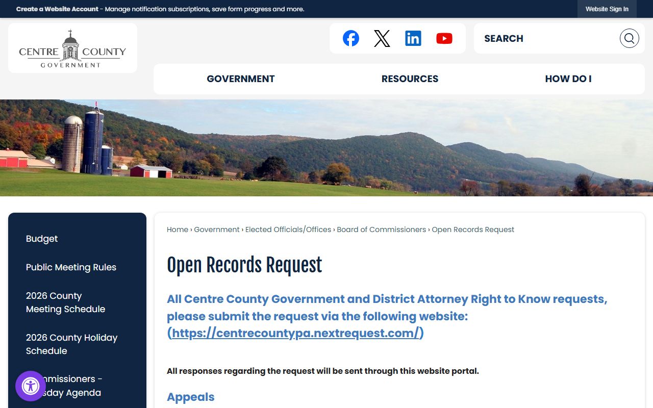 Centre County warrant records open records request page