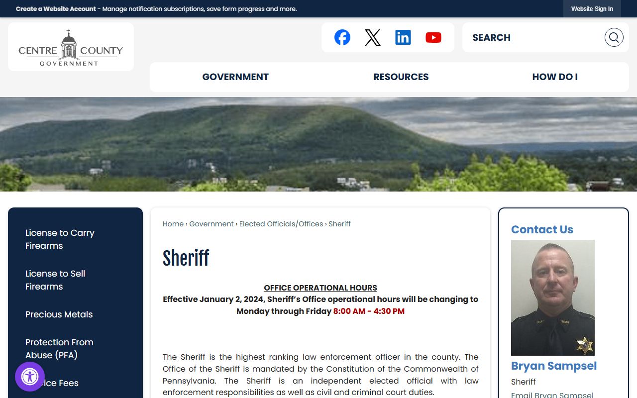 Centre County warrant search Sheriff duties page